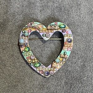 Vintage Multicolored Pastel Large Jeweled Heart Brooch